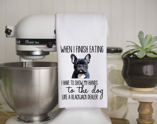 Boston Terrier Looking for Food Dish Towel